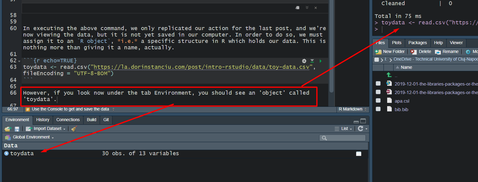 Fig. 1: Using the console to get the data from source and save it in an R object