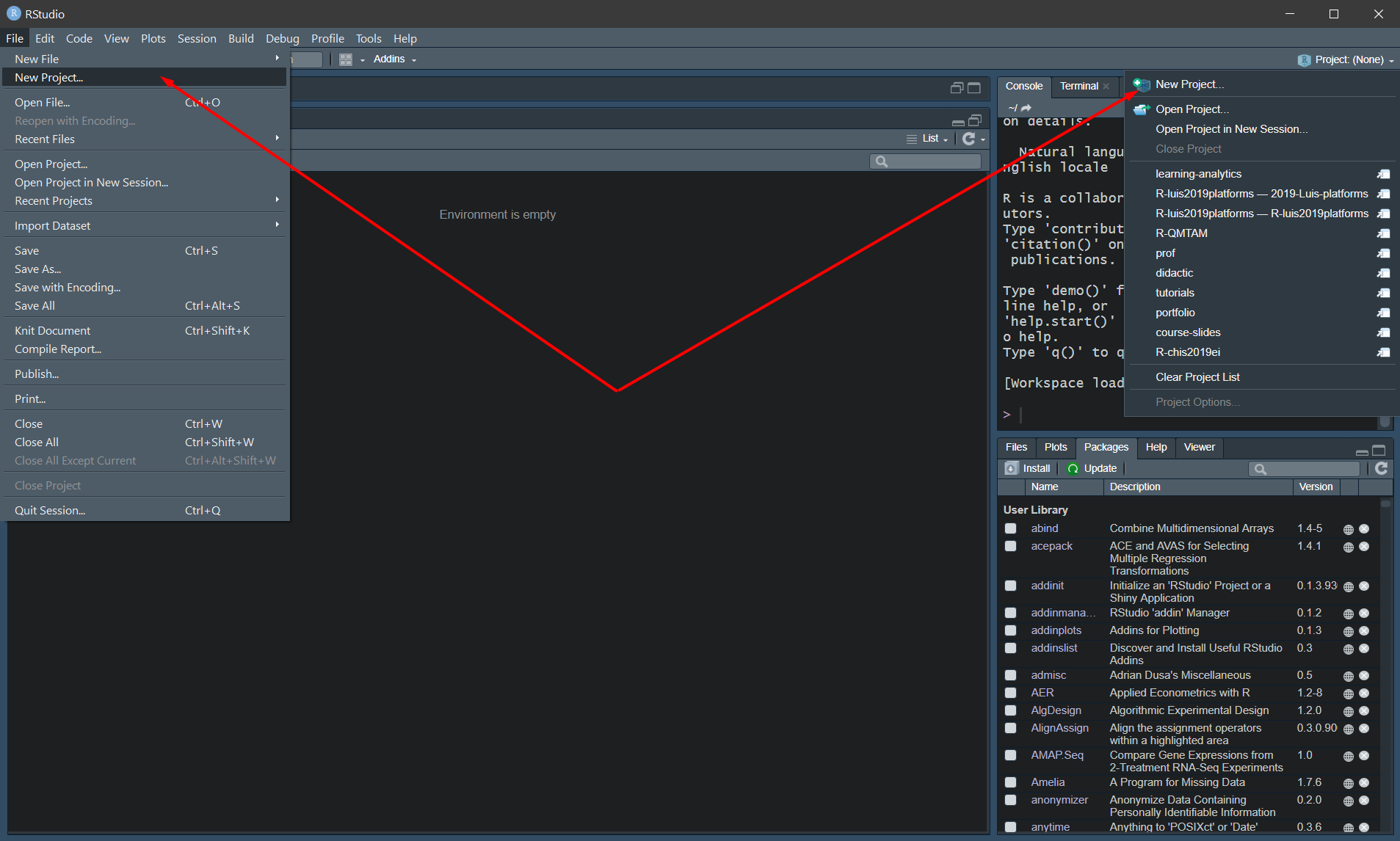 Fig. 3: Create new project from within R Studio