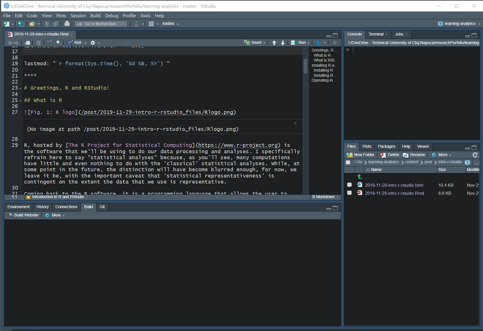 Fig. 4: The RStudio work screen